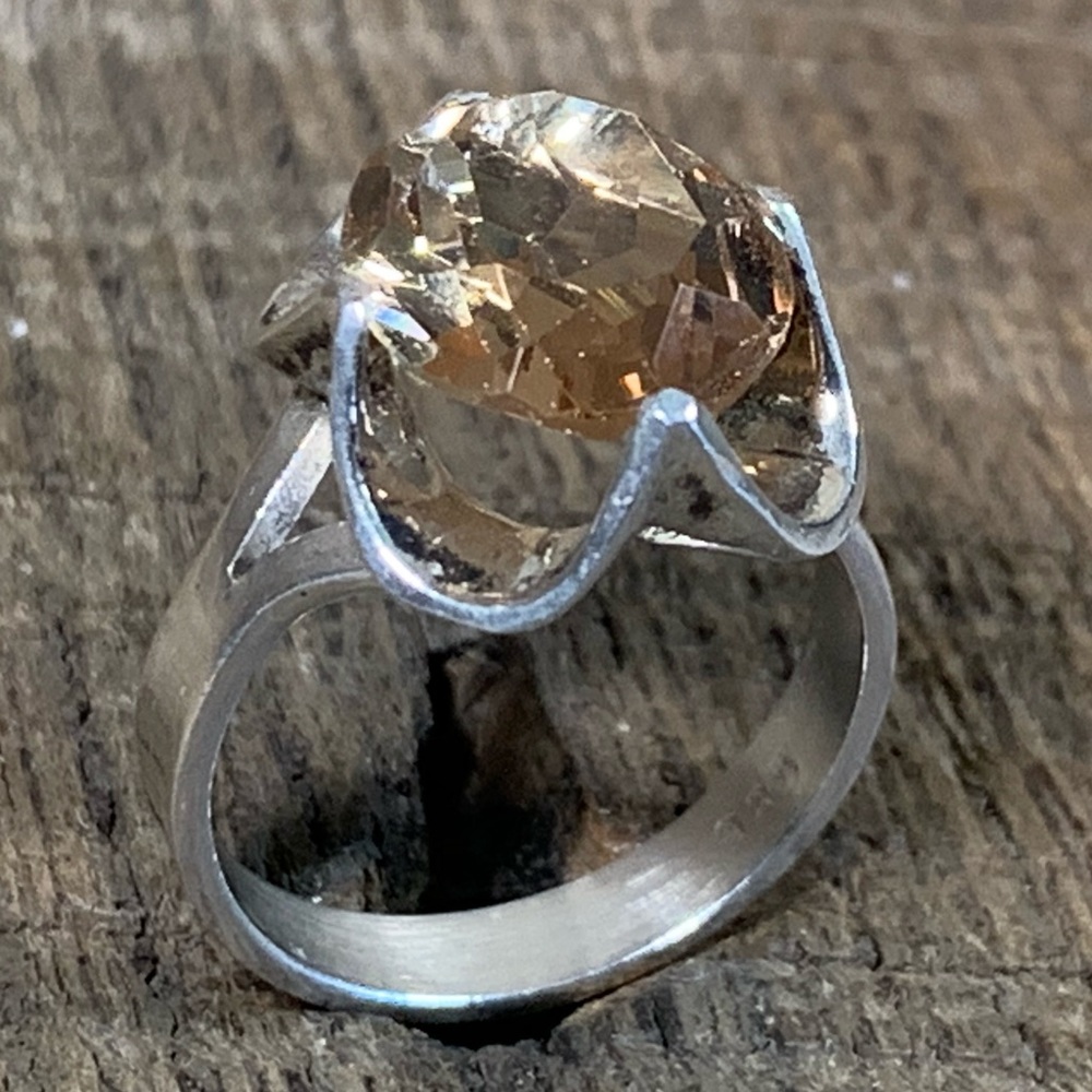925 Sterling Silver Champagne Stone Ring